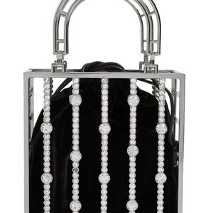 Topshop Black and Gunmetal Silver Mini Bag with Modern Crystal Design NWT